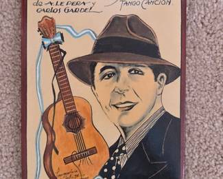 Lot #163 - Vintage Lavecchia-Galli Ceramic Wall Plaque Featuring Carlos Gardel & Tango Guitar