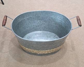Lot #207 - Rustic Galvanized Metal Bucket with Rope Detail and Wooden Handles