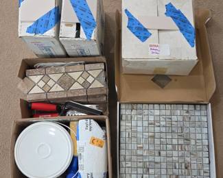 Lot #209 - Vintage Ceramic & Mosaic Tile Lot with Goldblatt Trowel and Tile Tools