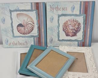 Lot #36 - Coastal Beach Themed Nautilus & Scallop Wall Art by Timothy Leonard with Assorted Picture Frames