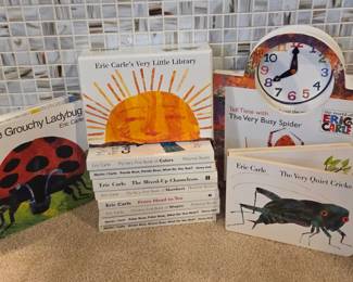 Lot #96 - Eric Carle Children's Book Collection Including The Very Hungry Caterpillar & Interactive Tell Time Book