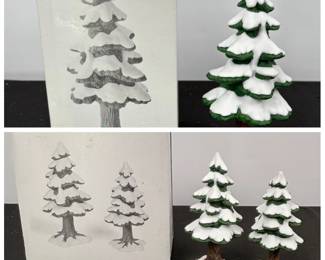 Lot #136 - Department 56 "Village Porcelain Pine" Snow Covered Pine Trees Holiday Village Accessories