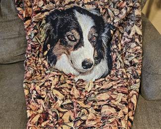 Lot #43 - Sydney Tapestry Throw Blanket with Dog Portrait and Autumn Leaves Design