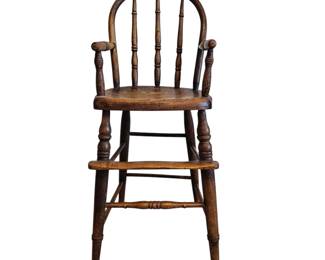 Lot #125 - Vintage Wooden High Chair with Classic Spindle Backrest and Armrests