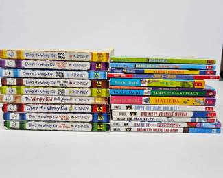 Lot #101 - Children's Book Lot Featuring Diary of a Wimpy Kid by Kinney, Roald Dahl Classics & Bad Kitty Series by Bruel