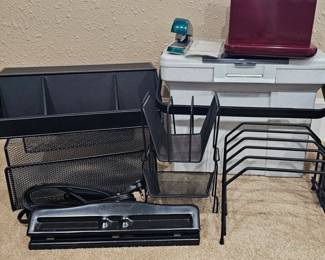 Lot #71 - Office Supplies Lot - Desk Organizers, File Box, Hole Punch, Stapler, Extension Cord & Journal