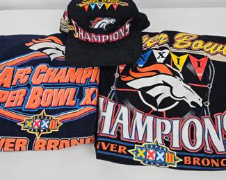 Lot #15 - Vintage Denver Broncos Super Bowl XXXII Champions Hat NFL Licensed & 2 T-Shirts