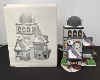 Lot #143 - Department 56 North Pole Series Weather and Time Observatory Christmas Village Lighted Building