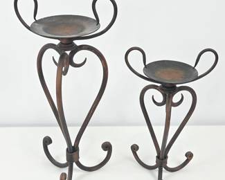 Lot #41 - Rustic Wrought Iron Decorative Candle Holders with Elegant Scrollwork