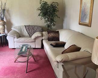 Nice leather sofa and swivel oversize chair