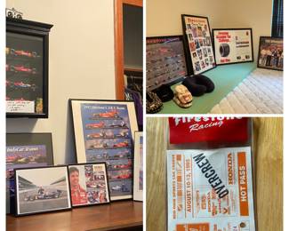 Several signed and framed racing posters added to this collection along with a HOT PASS 1995 Indy racing event