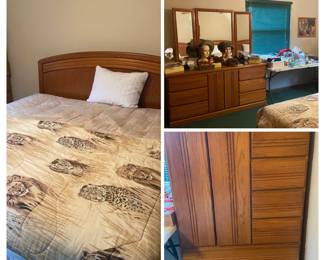  Oak bedroom set with arched headboard and matching chest/armoire AND this king size bed is a tubular water bed......come check it out