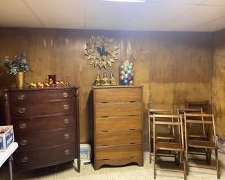 Vintage wooden folding chairs from Rienzi's Tavern and two older dresssers 