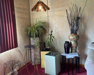 Great vintage wood and glass swag lamp