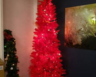 Artificial Red Christmas Tree with Lights