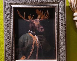 Comical Moose Head in Ornate Frame