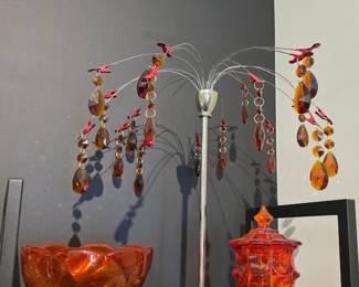 Amber Glass Vase with Crystal Chandelier Prisms