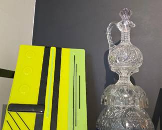 Crystal Decanter and Fused Glass Tray