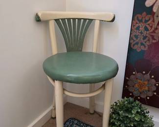 Vintage Thonet Style Bentwood Stool with Green Seat