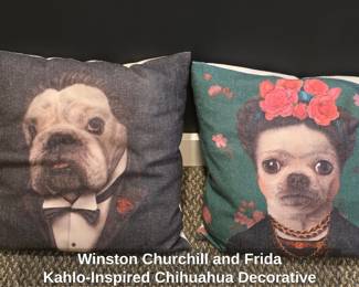 Winston Churchill and Frida KahloInspired Chihuahua Decorative Pillows