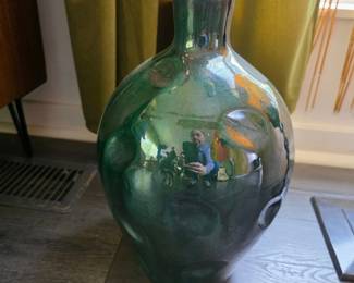Large Green Glass Demijohn Bottle