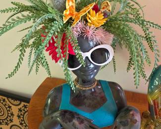 Mannequin Hand Vase with Faux Floral Arrangement and Sunglasses