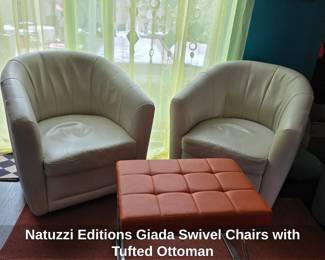 Natuzzi Editions Giada Swivel Chairs with Tufted Ottoman