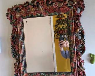 Ornate HandCarved Giltwood Mirror with Floral Motif
