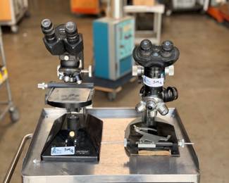 Lot of 2 Microscopes: Carl Zeiss w/ 4x Epiplan HD Objectives & Bausch & Lomb 31-05-62 15x W.F. Stereo Eyepieces, Unitron Microscopes W/ Objectives & WFH10XR Eyepieces