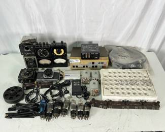 Vintage Mixed Estate Lot: Stage Line MPA-1002, Mamiya 500TL, Tavocord Lab Meters, RCA 2N3055