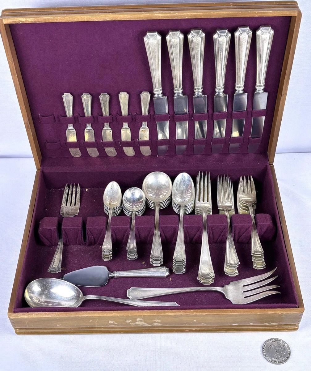 Antique c.1910 William B. Durgin 62pc Sterling Silver "Fairfax" Flatware Set w/ Box