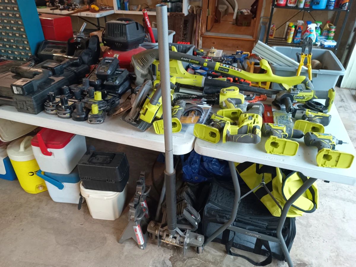Lots of cordless Ryobi tools - and batteries!