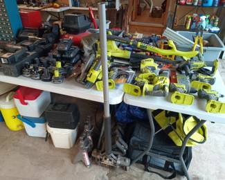 Lots of cordless Ryobi tools - and batteries!