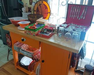 Kitchen island cart in Broncos orange!