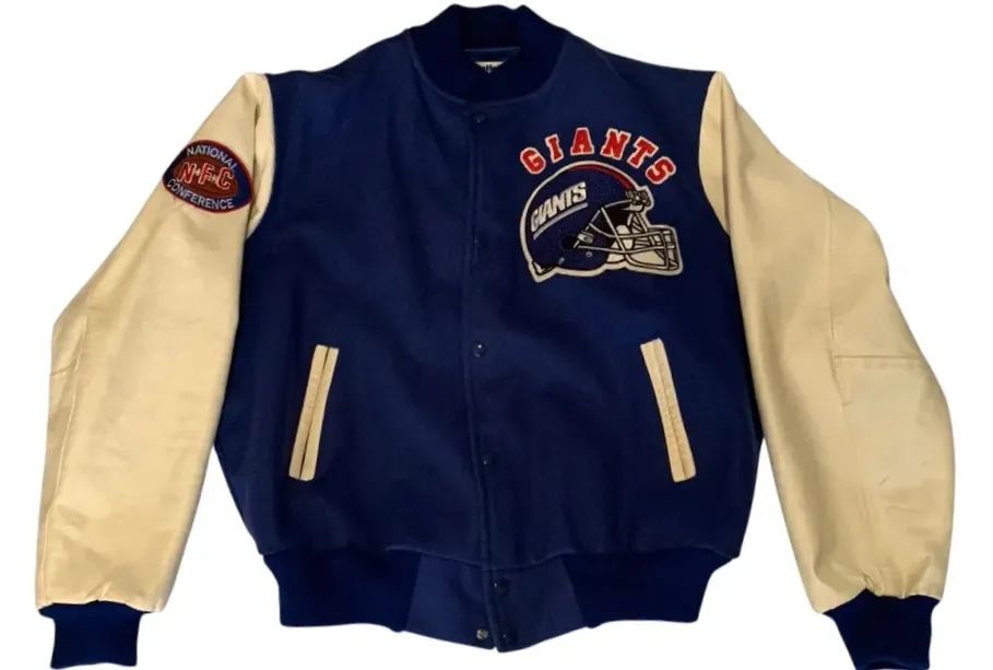 Vintage New York Giants Leather Sleeve Varsity Jacket NFL Chalk Line XL