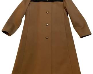 Vintage Custom Tailored Wool Coat Brown w/ Velvet Trim A-Line Style