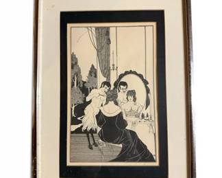 Framed Art Print After Aubrey Beardsley – A Satyr Coiffeur and the Lady (1896 Illustration)
