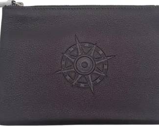 Leatherology Leather Zipper Pouch – Brown Compass Embossed Small Accessory Case