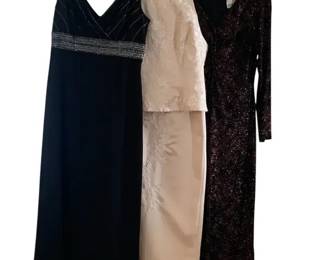 Lot of 3 Women’s Formal Dresses Evening Gown Black Gold Burgundy Sizes S–M