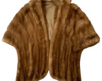 Vintage Brown Fur Stole Wrap w/ Satin Lining Monogrammed