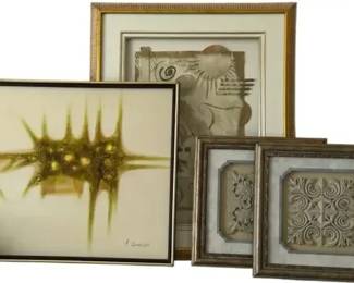 Framed Wall Art Lot – 4 Pieces Decorative Prints & Relief Panels (Vintage/Modern Mix)