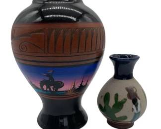 Navajo Signed Pottery Vase & Mexican Mini Vase – Handcrafted Southwestern Art