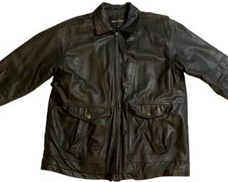 Pierre Cardin Black Leather Jacket Quilted Lining Zip Front Size XL