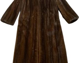 Flemington Furs Full-Length Brown Fur Coat w/ Satin Lining & Monogram
