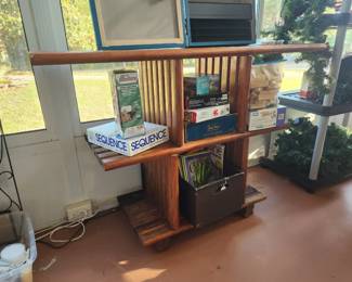 Teak small log outdoor/indoor credenza table perfect for plants in sunroom or any country kitchen or casual setting