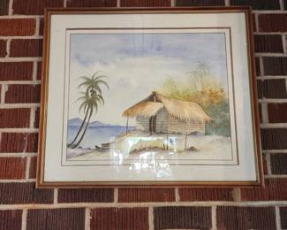 Costa Rica beachside hut water color painting