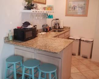 Mini bar - cabinets & counters; 3 bar stools