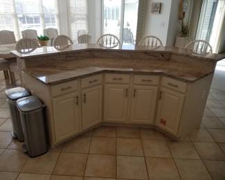 Kitchen island; trash & recycle cans