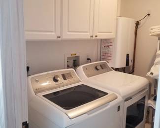 GE washing machine & GAS dryer; laundry room cabinets