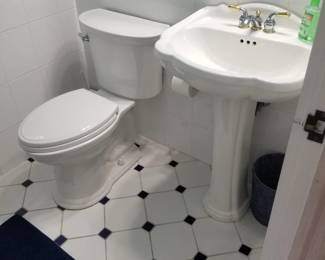 Pedestal sink; toilet